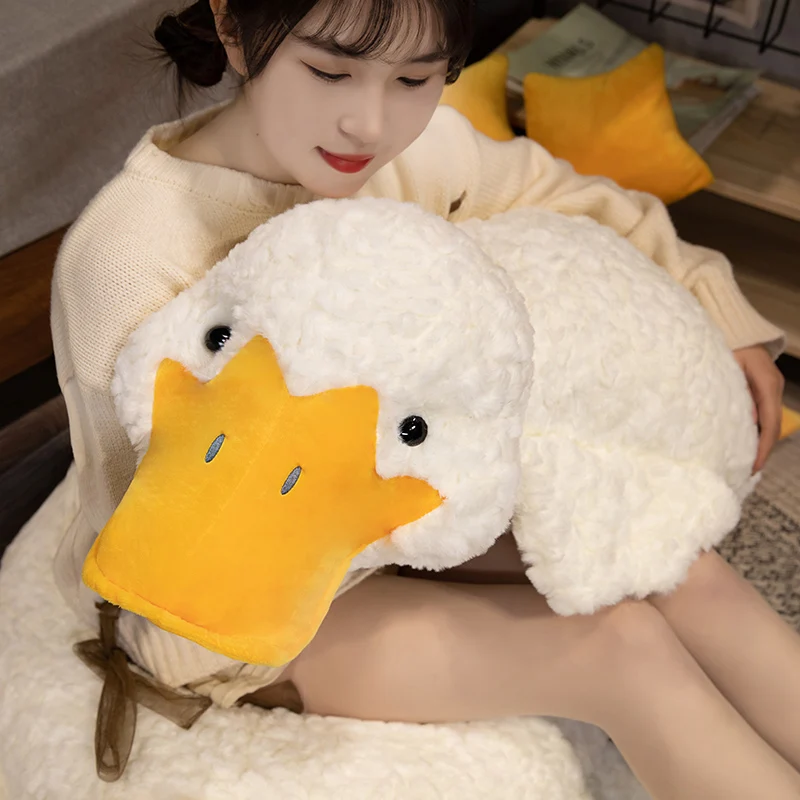 55-120cm Fluffy Duck Plush Toys Sleep Pillow Cute Animal Stuffed Cartoon Goose Plush Dolls Floor Mat Kids Girls Birthday Gift