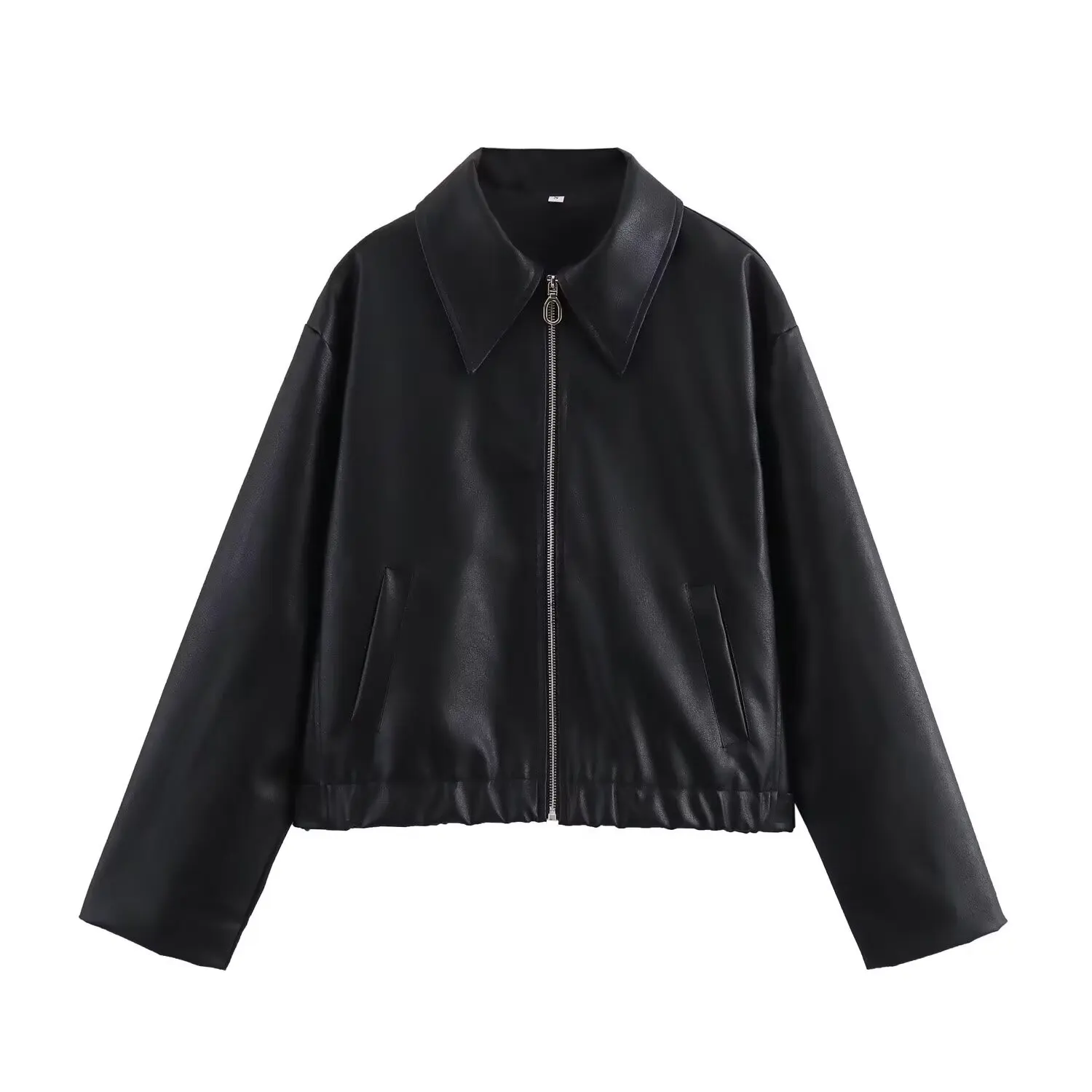 ZAB Autunno delle nuove donne Faionable Casual Sle Long Sve Stand Colletto in pelle Jaet Street Sle Cappotto in fibra di poliestere