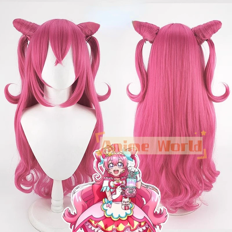 Peluca de Cosplay de Anime Delicious Party Precious Cure, cabello rosa de 80cm, gorra de peluca, fiesta de rol de Halloween, cielo colgante