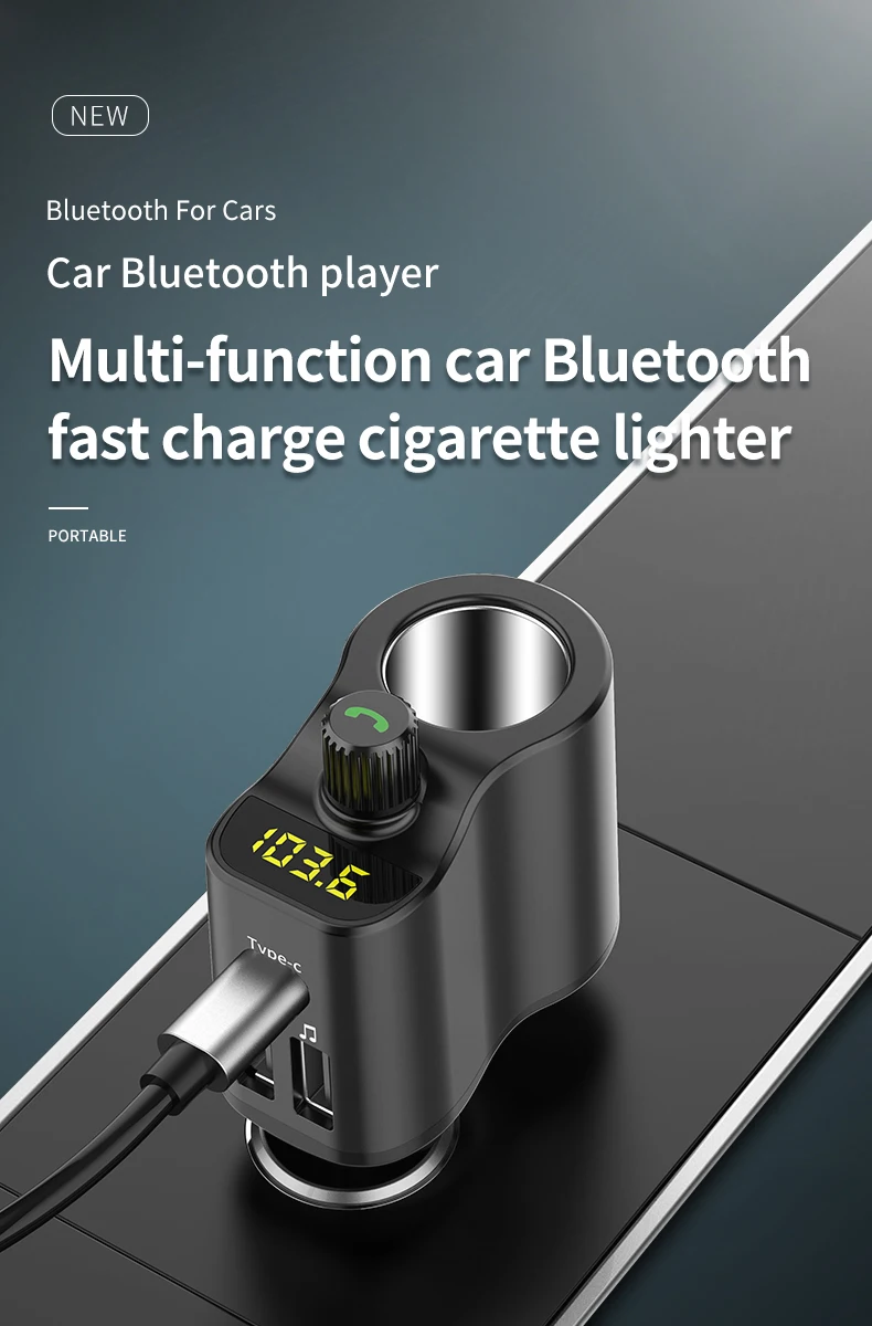 

FM Transmitter Modulator Bluetooth 5.0 Handsfree Car Radio Adapter Kit Audio MP3 Player With Type-c Dual USB Ports Car Charger