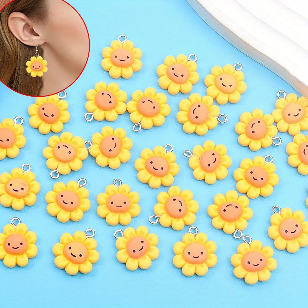 

7/27/54pcs Yellow Sunflower-shaped Pendants, Diy Necklaces Earrings, Valentine's Day and Halloween Gift Decoration Accessories