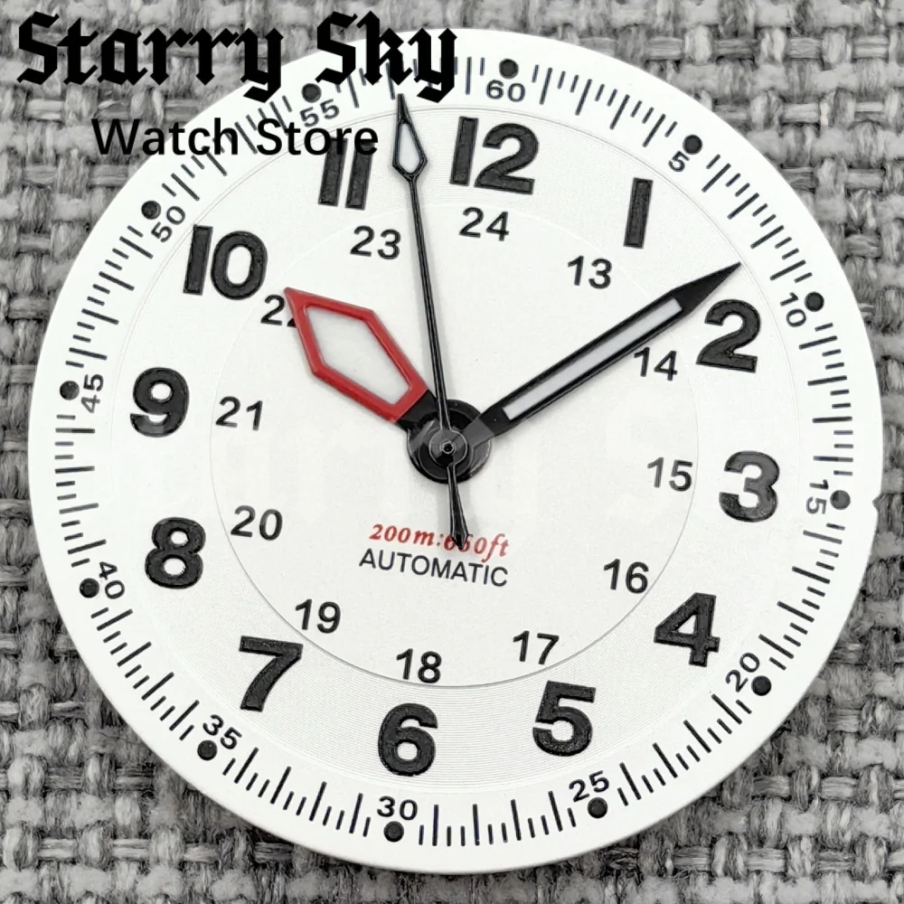 Starry Sky 29mm Black Words White Pilot Style Watch Dial Watch Hands With Green Luminous Fits NH35/ETA PT5000 Automatic Movement