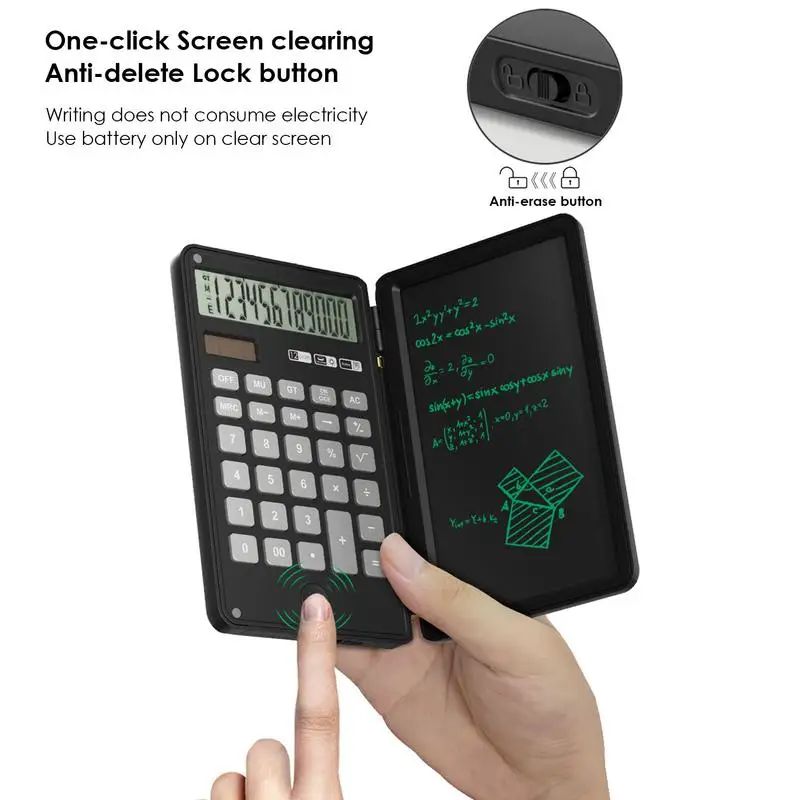 Desk Calculator 12-digit Calculators And Foldable Writing Pad Dual Power Battery And Solar Calculators With Desktop For