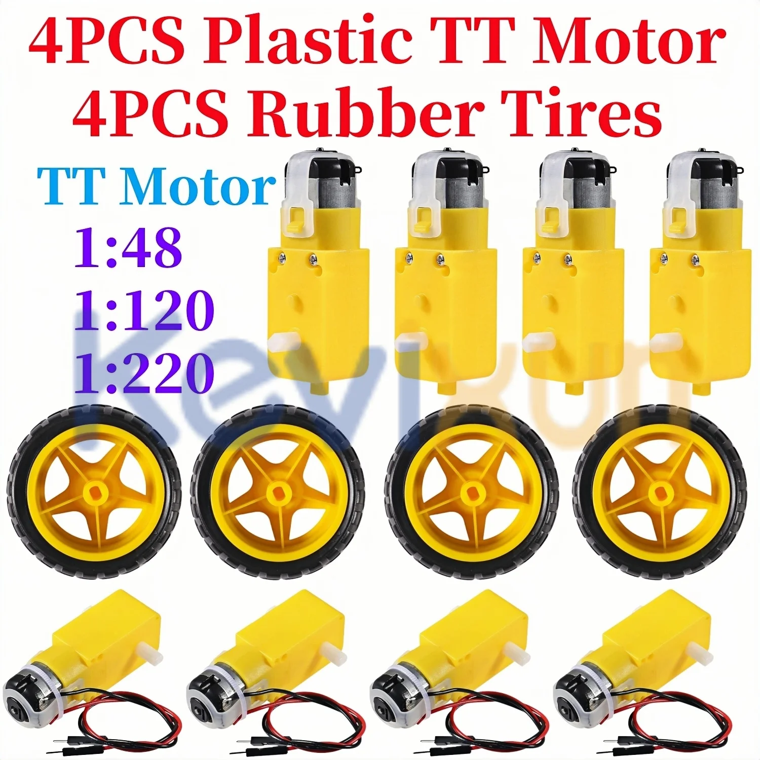 4PCS DC Electric Motor + Plastic TT Motor Tire Wheel 3-6V Dual Shaft Gear Motor TT Magnetic Gearbox Engine For Arduino Smart Car