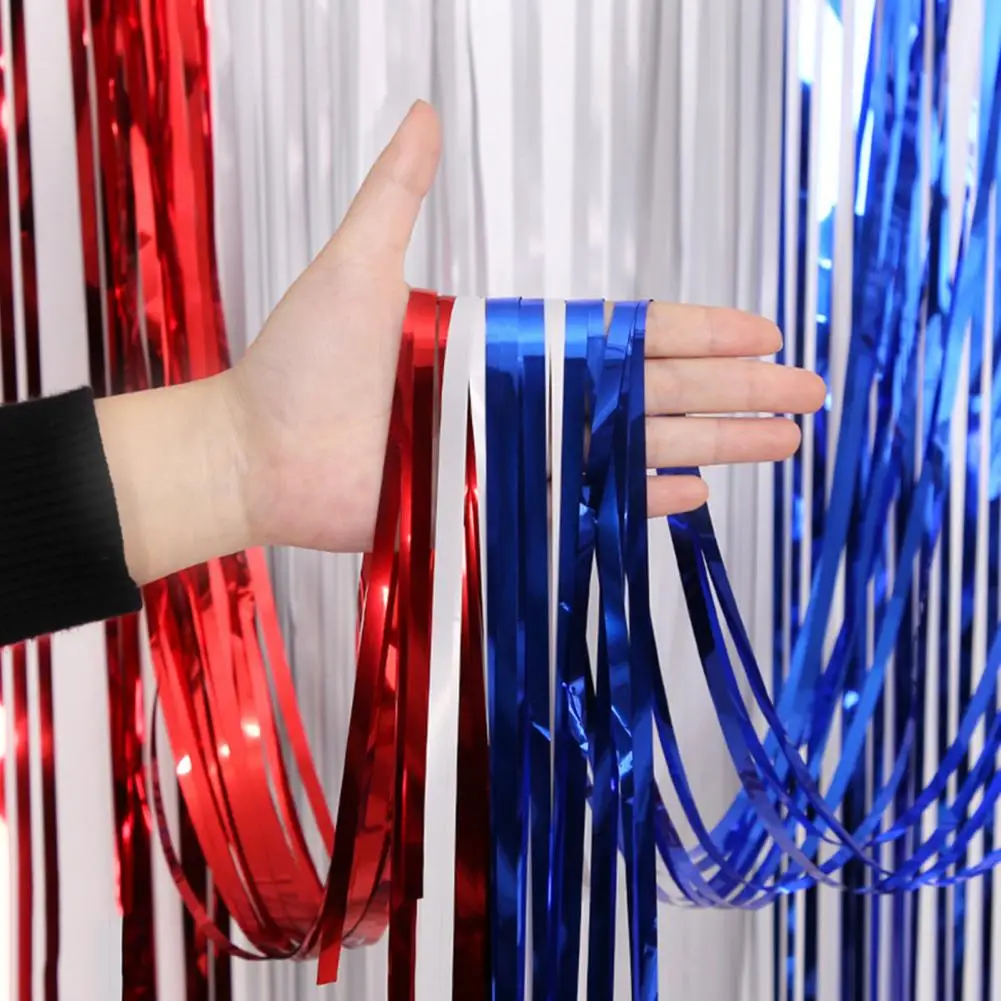 Curtain Backdrop Shiny Red White Blue Tinsel Curtain Backdrop Streamers Independence Day Fringe Curtains Photo Booth Props