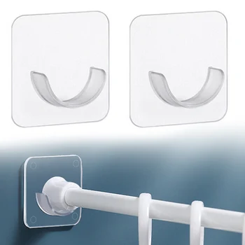 2PCS Transparent Rod Bracket Plastic 7*7cm Shower Curtain Rod Holder Wall Mounted Shower Rods Holder Drill Bathroom Accessories 1