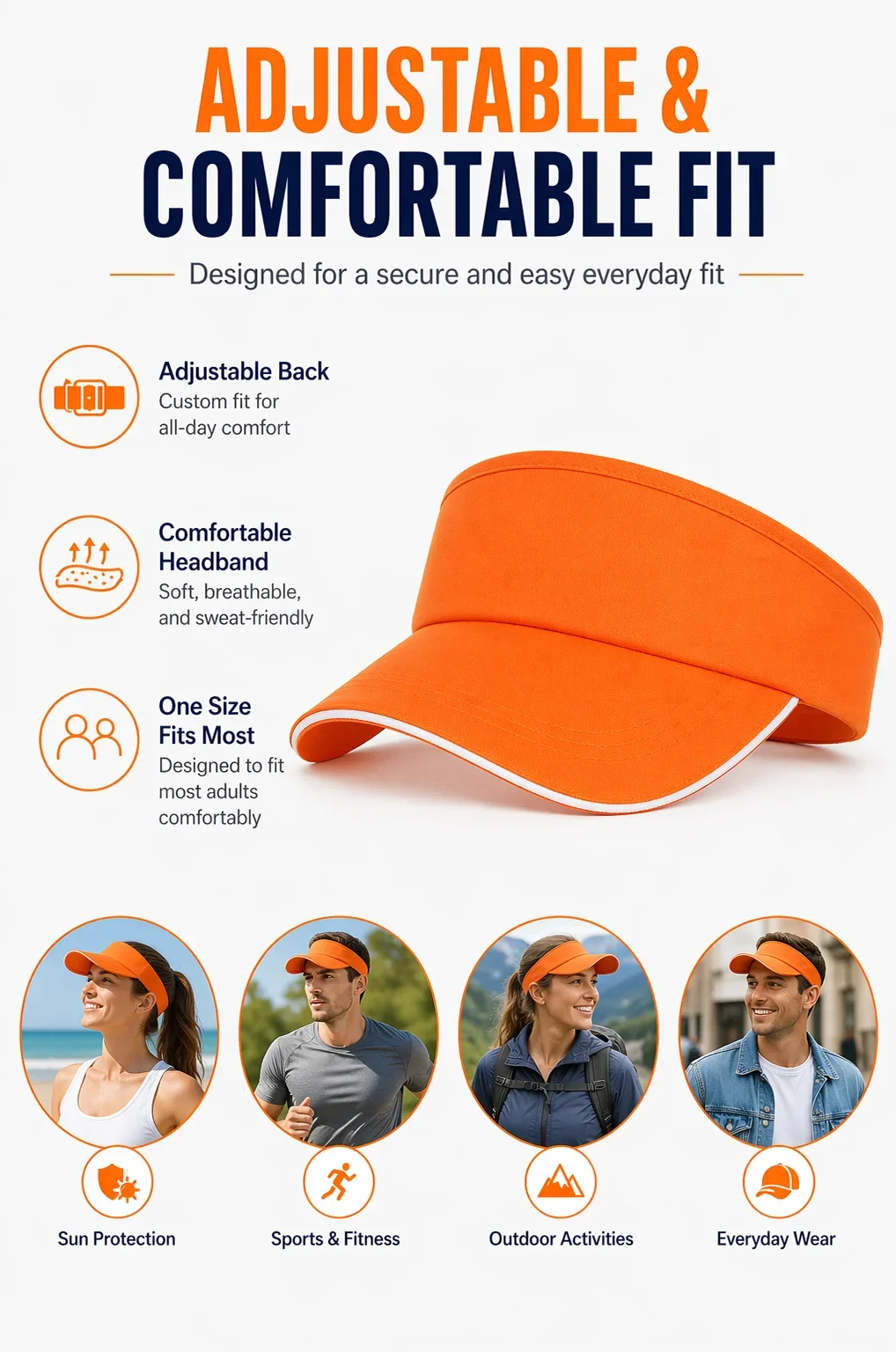 Verstellbare Sport-Sonnenblende für Damen und Herren, einfarbig, atmungsaktiv, mit breiter Krempe, Sommerkappe für Golf, Tennis, Laufen, Strand und Outdoor-Aktivitäten. – Detail 3