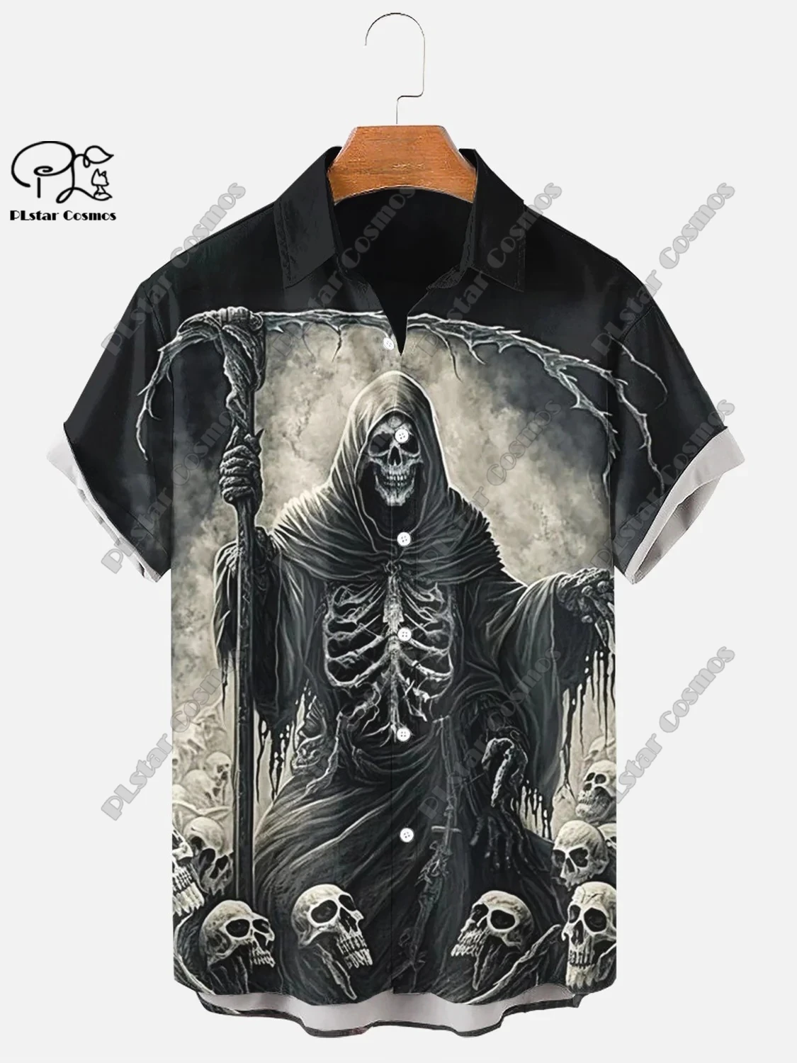 3D Printing Death Scythe Skull Halloween Hawaiian Shirt Summer Short Sleeve Shirt Unisex Shirt Oversized 5XL Halloween Gift SS-3