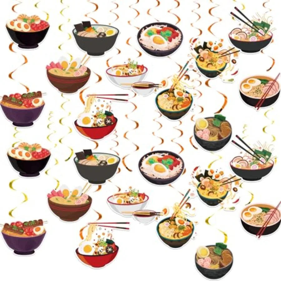 24 Pieces Ramen Hanging Swirls Japanese Noodles Streamers Ramen Hanging Decorations Ceiling Swirls for Ramen Noodles Birthday P