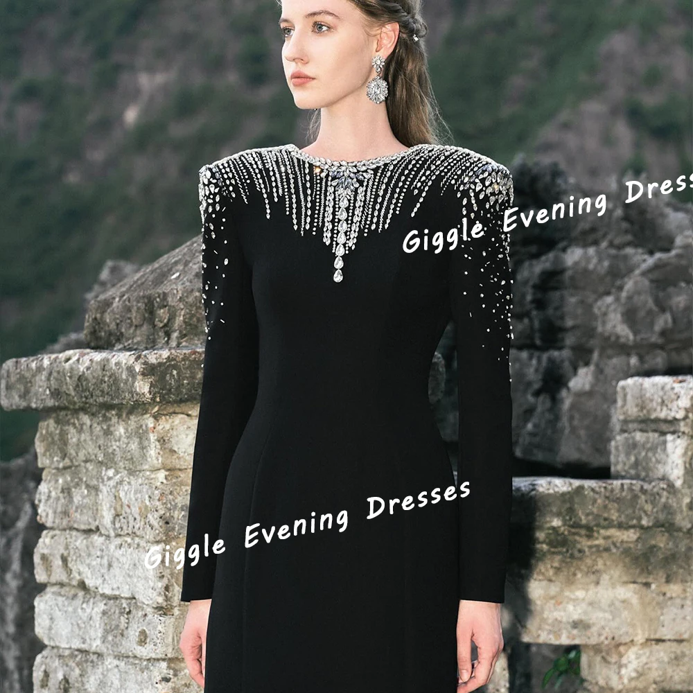 Giggle Crepe O-Neck Exquisite Beading Elegance Prom Gown Saudi Arab Nobility Floor-Length Evening Party Dresses for Women 2024