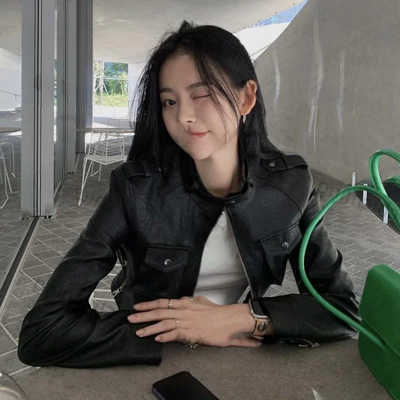 Soft Sle Bla Zipper Leather Jaet Feminino Casual Outono Faion Outerwear Ele Personali Fem Roupas