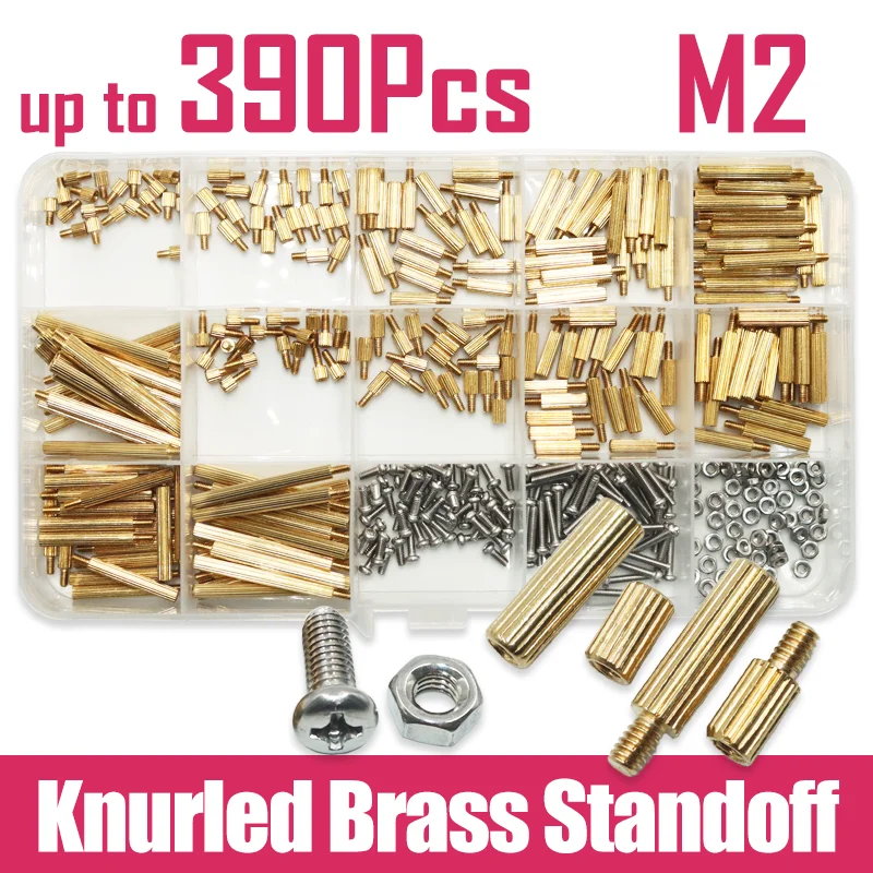390 Brass Knurled Round Standoff Spacer Screw Nut Kit M2 Hex Copper Male Female Round Motherboard for DIY Electronic PCB Circuit