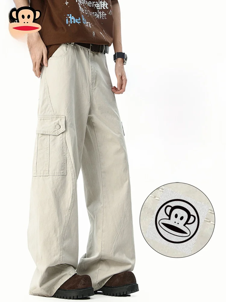 

PaulFrank Pure Cotton Casual Pants Men's Spring 2026 Loose Fit Workwear Trousers Big Mouth Monkey Big ket American Retro
