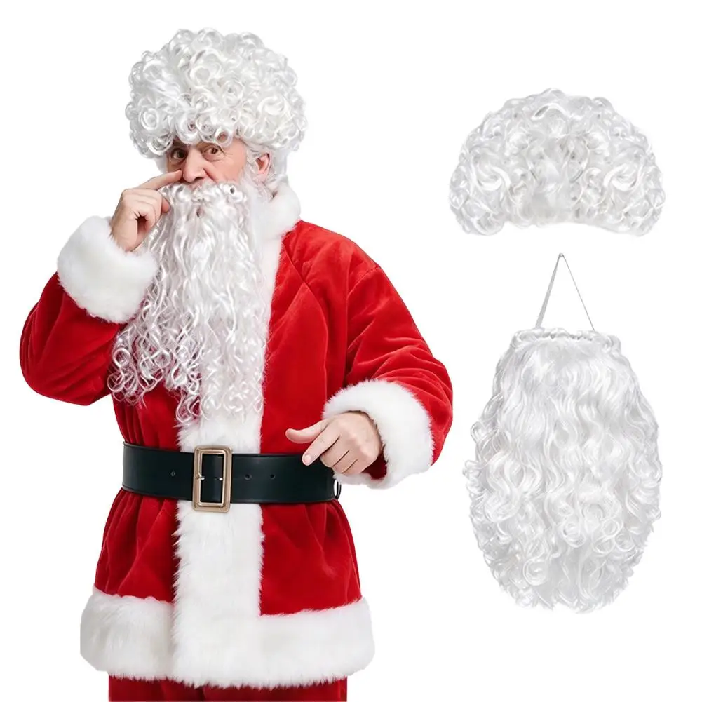 Santa Claus Long Curly Hair and Beard Set Cosplay Accessories Dress Up As Santa Claus DIY Cosplay Prop for Holiday Party Cosplay