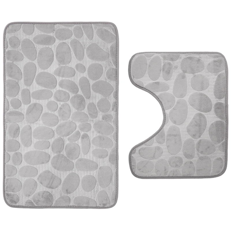 2Pcs Bath Mat,Bathroom Mat And U-Shaped Contour Toilet Rug Set,Memory Foam Absorbent Machine Washable Floor Bathmat