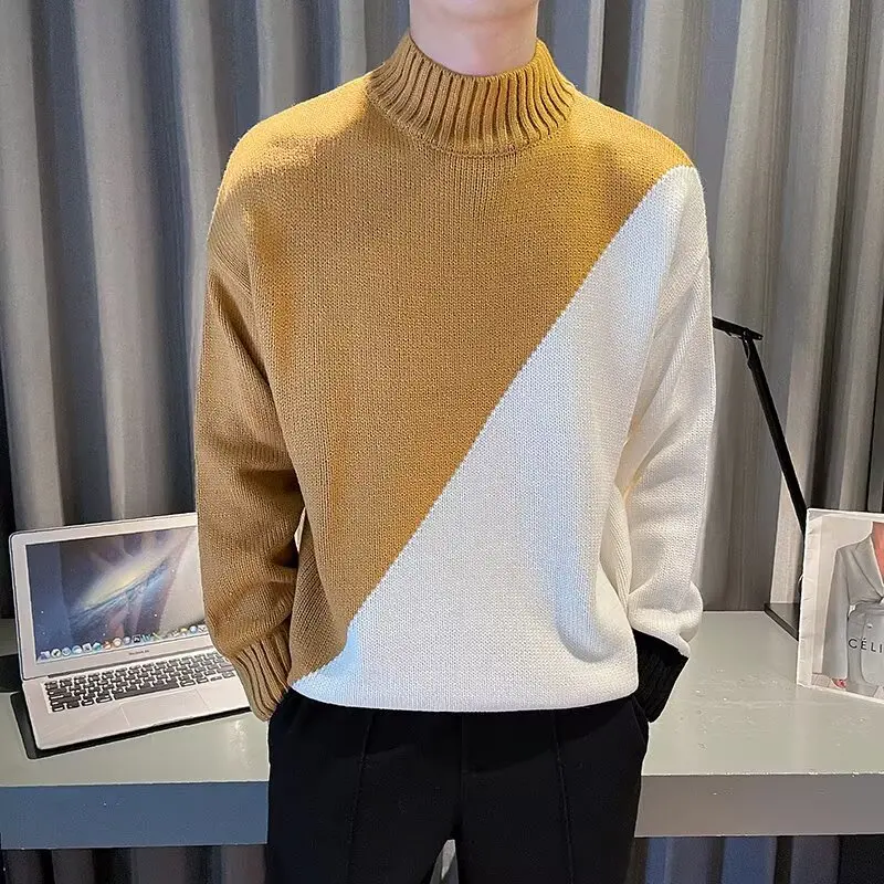 

Trendy f High Collar Thiened Men's Knitted Sweater Warm Casual Sle Polyester Fiber Winter Faion Youth Active Sle