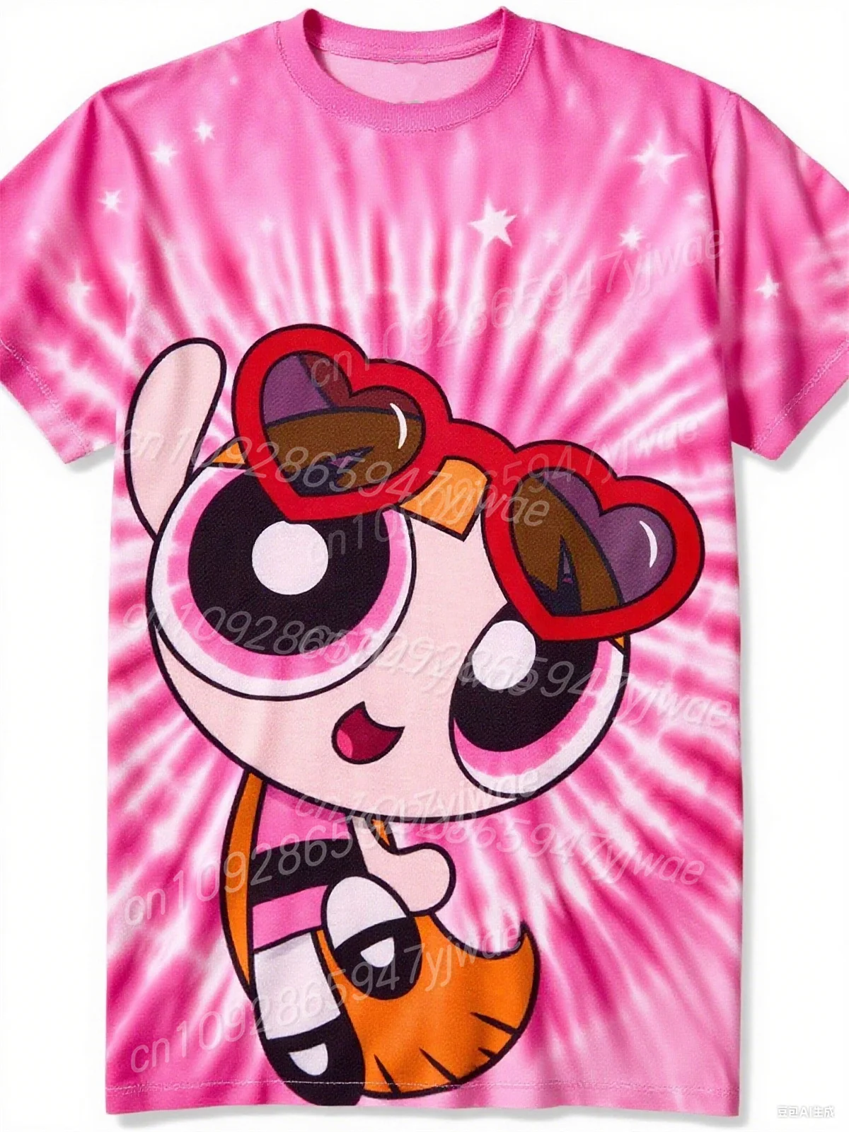 

The Powerpuff Girls Tie Dye Printed Cartoon Graphic T-Shirts Fashion Casual Streetwear Loose And Comfortable Women'S Tops