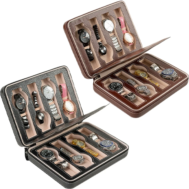 New Travel Dustproof Embedded Watch Box Zipper Portable PU Leather Storage Case Watch Display Box For Trips And Gifts