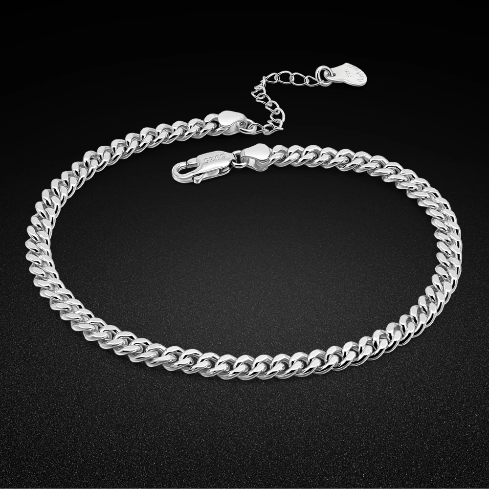 Women\'s 3mm 4mm Sterling Silver Cuba Chain Anklet Set Ankle Bracelet Leg Foot Chain Beach Charms Fine Jewelry for Females