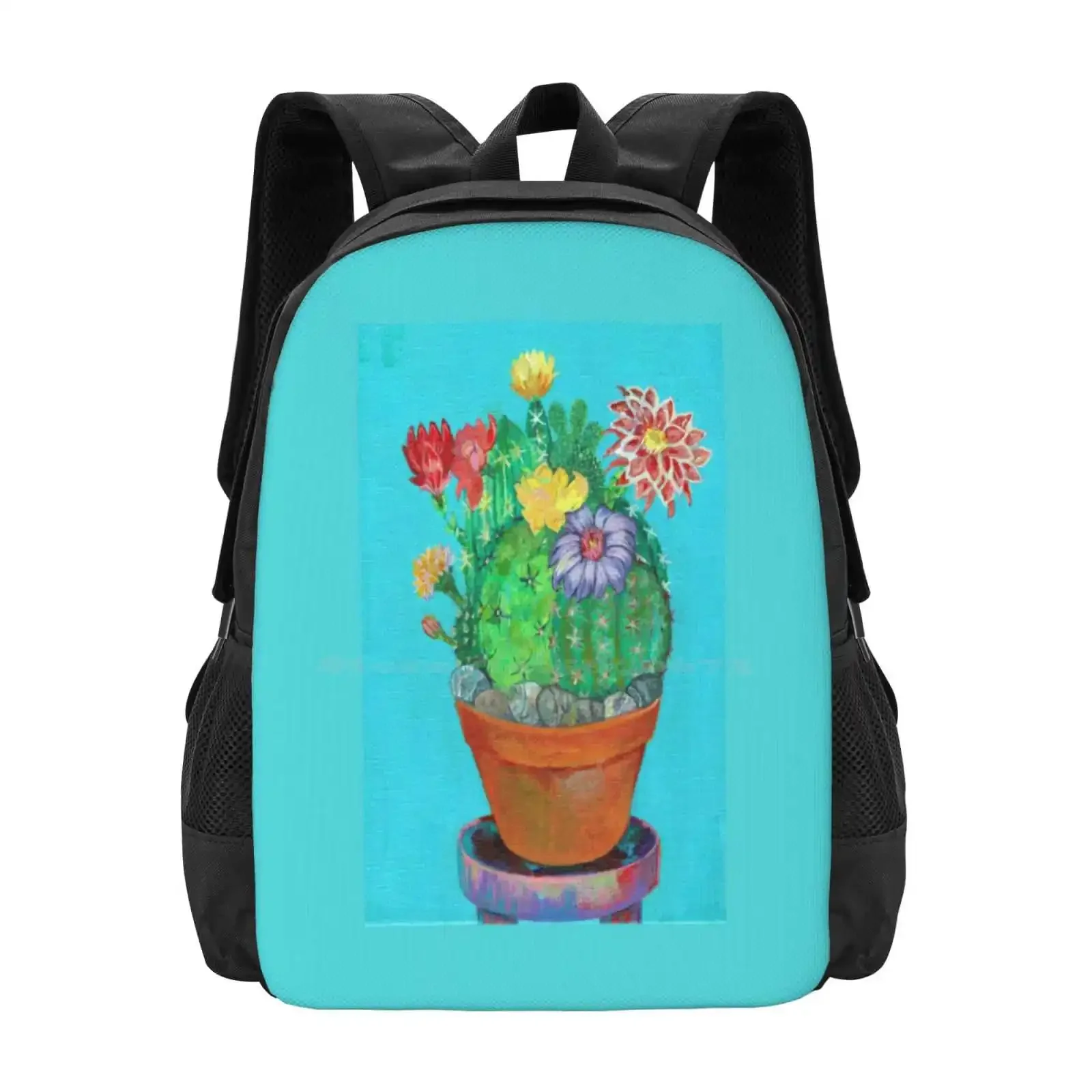 

Flowers In A Vase, Flowering Cactus Hot Sale Schoolbag Backpack Fashion Bags Artist Johanne Narayn Acrylic Painting Cactus