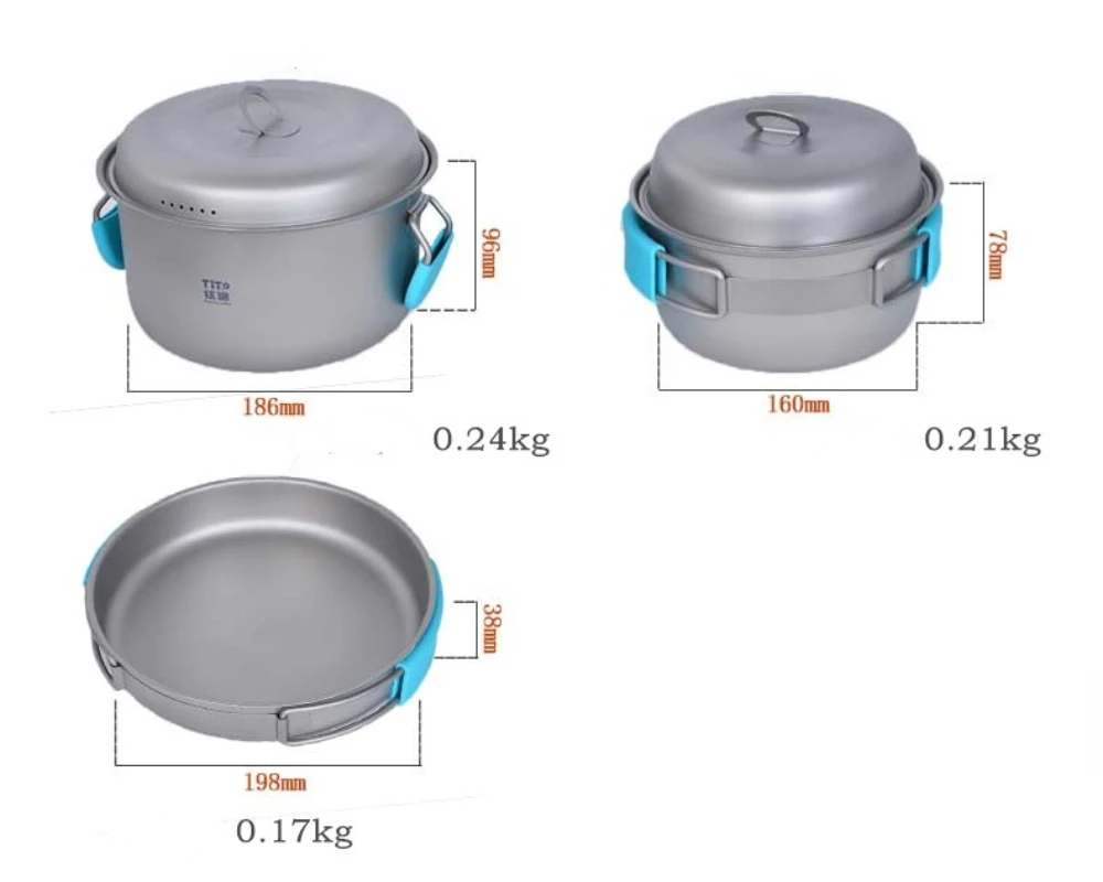 Outdoor Pure Titanium Set Pot Folding Handle 2-4 People Can Use The Soup Pot To Fry The Wok Combination Set Outing Kitchen Tool