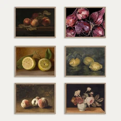 Peach Still Life Oil Painting On Canvas Poster Vintage Prints Kitchen Wall Art Decoration Peaches Picture Dining Room Decoration
