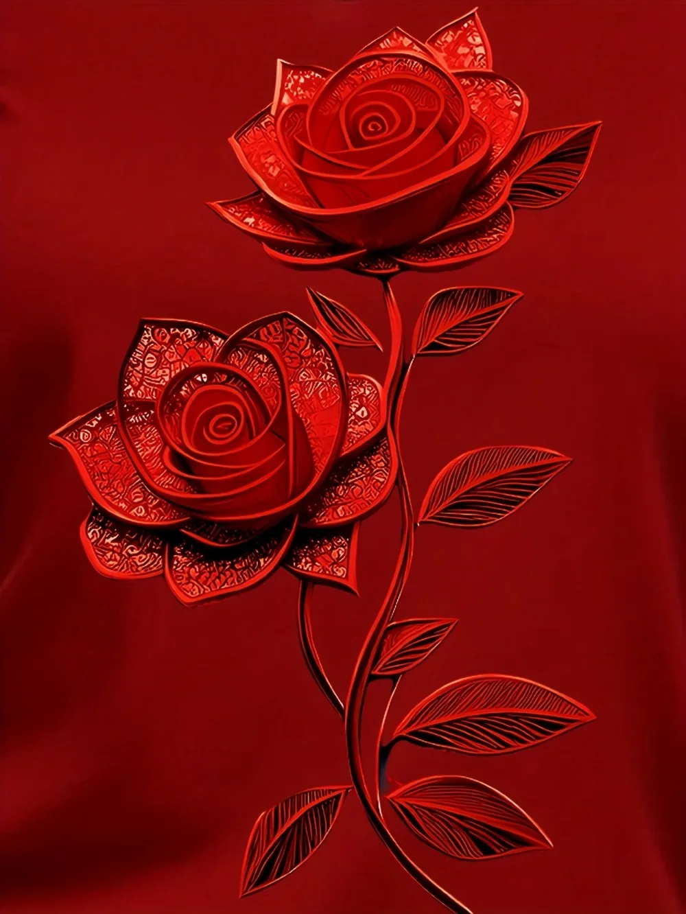 Damen-T-Shirt mit rotem Rosen-Blumendruck, kurzärmelig, lässiger Sportstil, für den Sommer, Valentinstag, Freizeitkleidung – Detail 5
