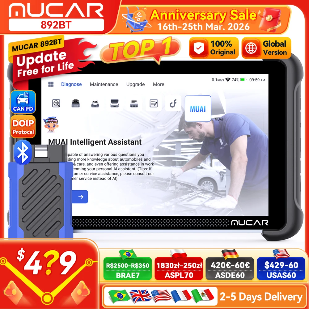 MUCAR Version Globale THINKCAR THINKSCAN 689BT Outil de Diagnostic OBD2 DOIP CANFD Codage ECU Bidirectionnel 35 Fonctions de Réinitialisation Mise à Jour Gratuite à Vie 10