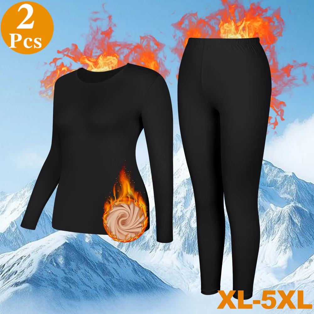 Winter Clothing Layers - XL-5XL Dames Thermisch Ondergoed Set Lange
