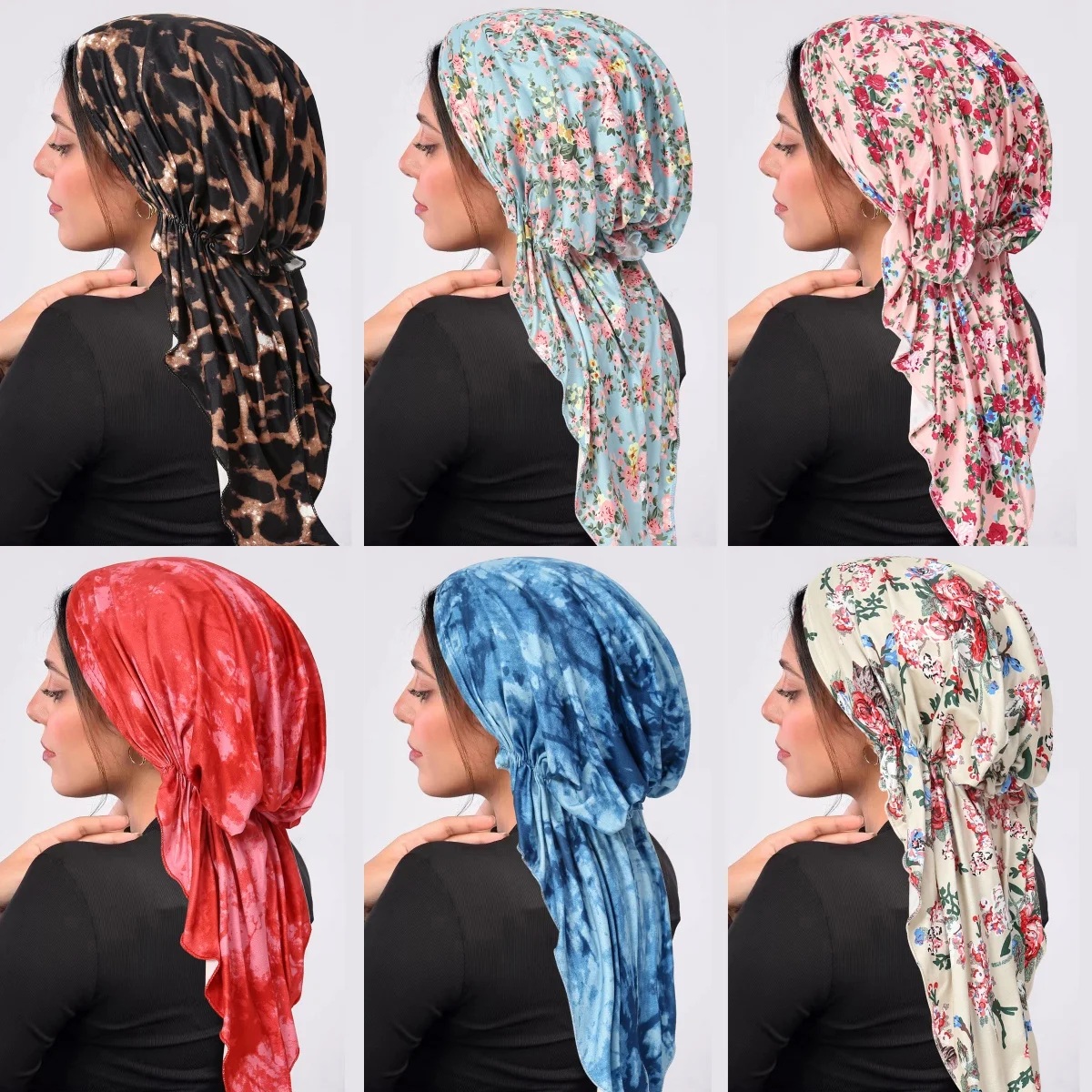 

2026 New Floral Print Muslim Hijab Caps Wrap Head Soft Strech Long Tail Turban Bonnet Fashion Ladies Headdress Wearable