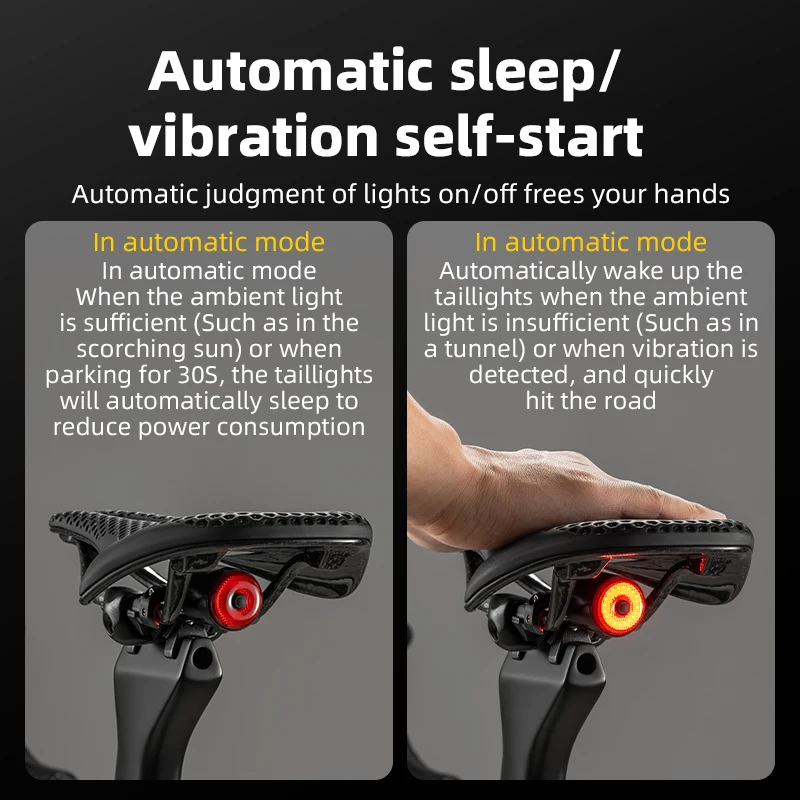 ROCKBROS Bicycle Smart Auto Brake Sensing Light IPx6 Waterproof Type-C Charging Taillight Bike Rear Light Accessories Q5 Mini