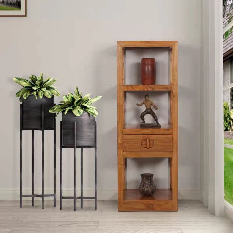 Retro old elm flower pot rack, living room decoration corner few potted plant display rack, solid wood