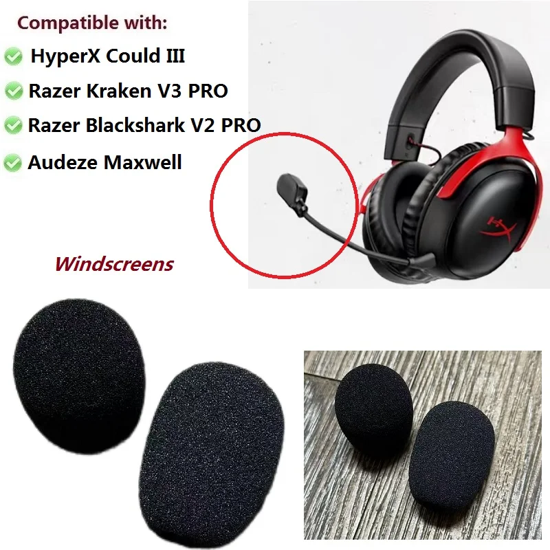 Parabrisas de repuesto para HyperX podría III podría 3/Kraken V3 PRO/Blackshark V2 PRO/Maxwell auriculares espuma viscoelástica micrófono espuma