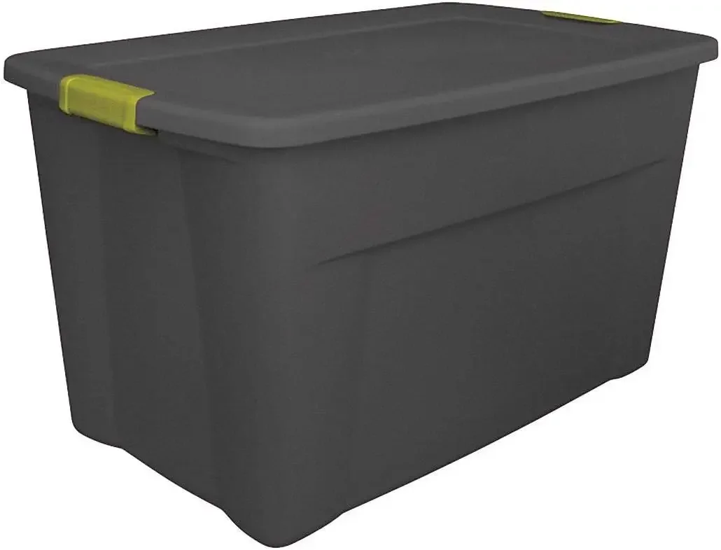 

Stackable Storage Bin with Latching Lid, Plastic Container to Organize Basement, Gray Base and Lid