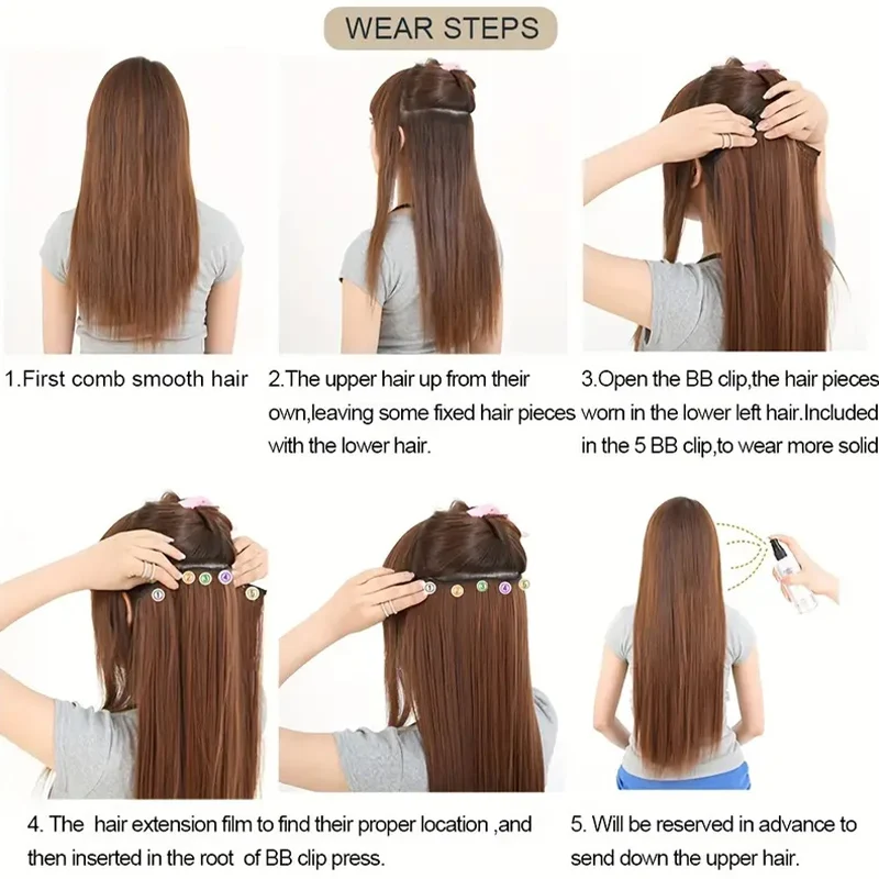 5 luxurious long wave hair clips high-quality BB clip synthetic wig elegant and natural daily styling suitable for all women