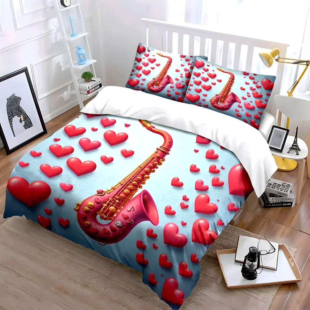 Romantic Saxophone Decor Set Soft Comfortable Duvet Cover Bedding Set Included 1*Duvet Cover & 2*Pillowcases, gift