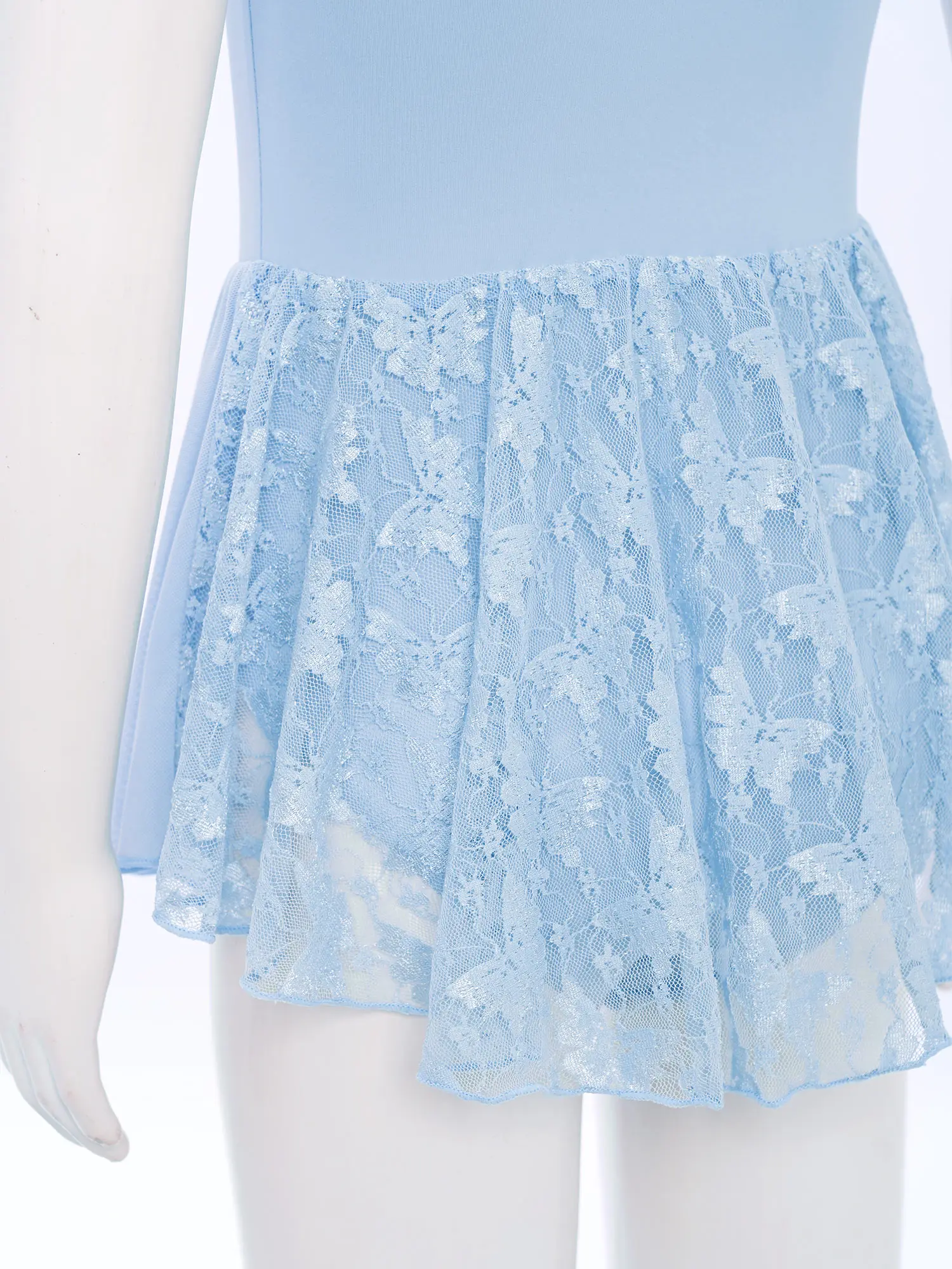 สาว V-Back ลูกไม้ลายดอกไม้บัลเล่ต์ Tutu ชุดแขนกุด Patchwork Breathable เหมาะสําหรับบัลเล่ต์ Dance Party Performance