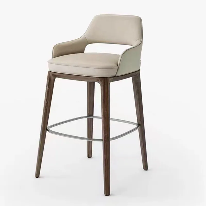 Italian minimalist bar chair minimalist modern bar chair household microfiber leather backrest leisure chair solid wood