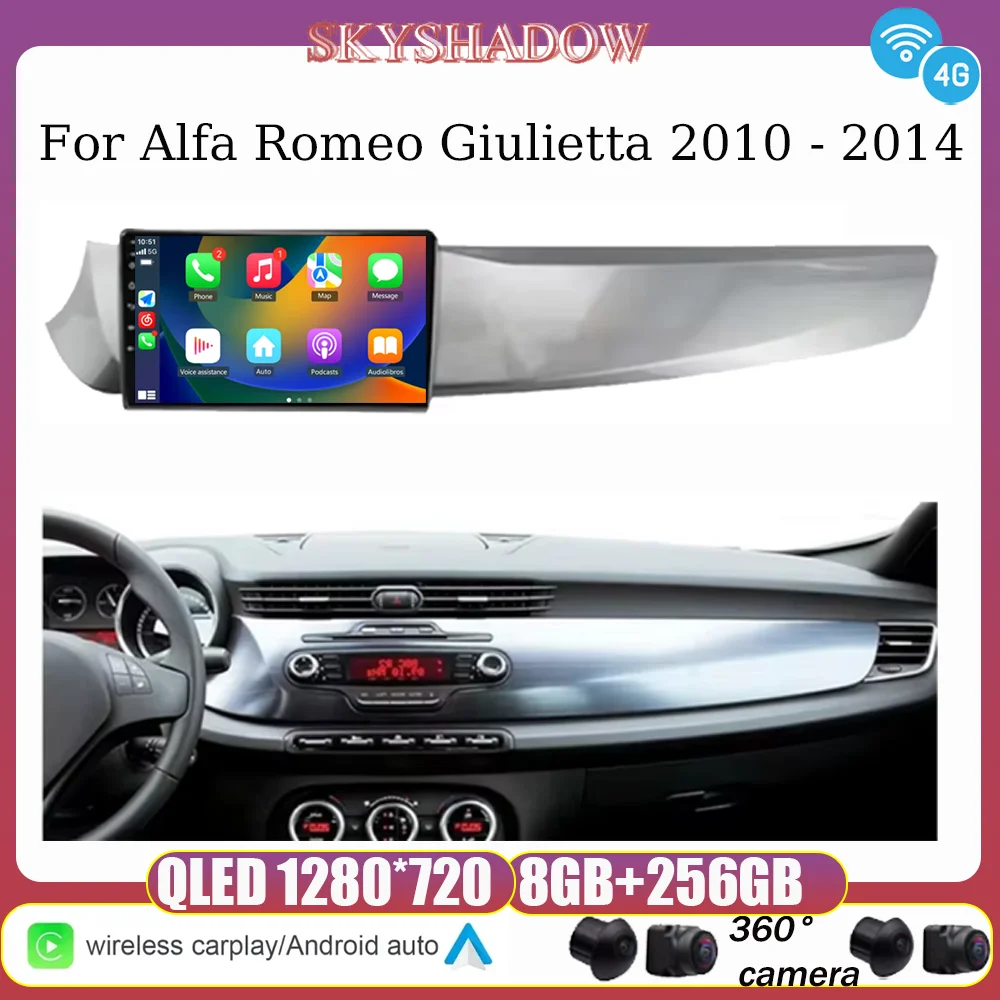 For Alfa Romeo Giulietta 2010 - 2014 Android 14 Car Radio Multimedia QLED Video Player GPS Navigation Wireless Carplay Stereo 4G