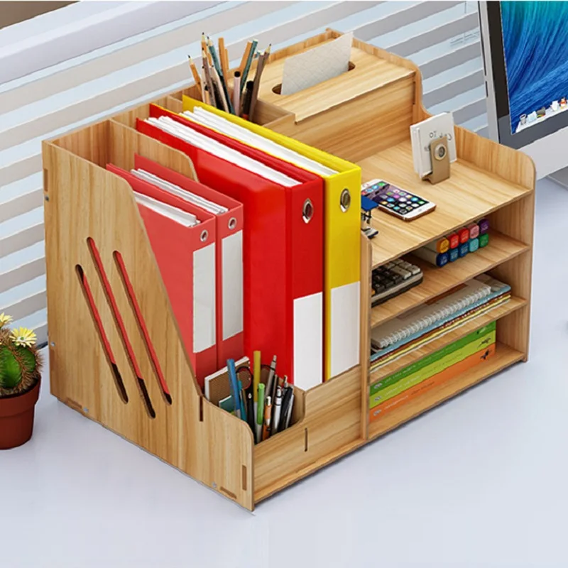 

Large Office Desk File Organizer DIY Wooden Stationery Storage Box Home Multi-layer Shelving Drawer-Type Cosmetics Organizer Box