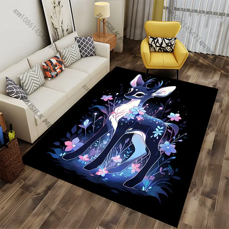 Enchanting deer surrounded by flowers carpet Yoga living room room decor children's crawling mat doormat area rug games mat
