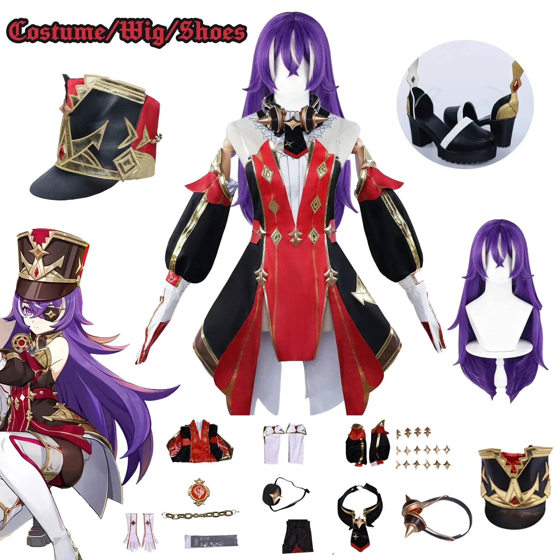 

NEW Chevreuse Cosplay Costume With Hat Genshin Impact Fontaine Chevreuse Cosplay Outfit Dress Prop Wig Shoes Full Set Uniform