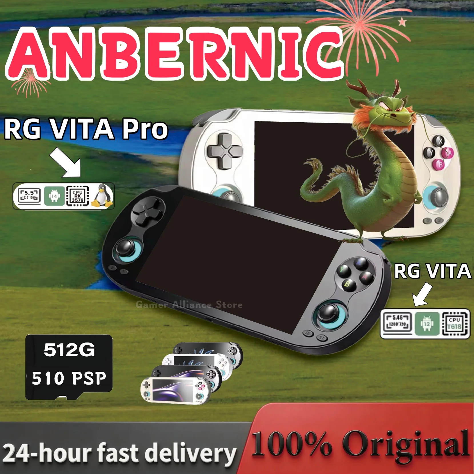 

ANBERNIC RG VITA RG VITA Pro Handheld Game Console 5000mAh Android Video Gaming Player 512G PSP PS2 Game Supports Bluetooth AI