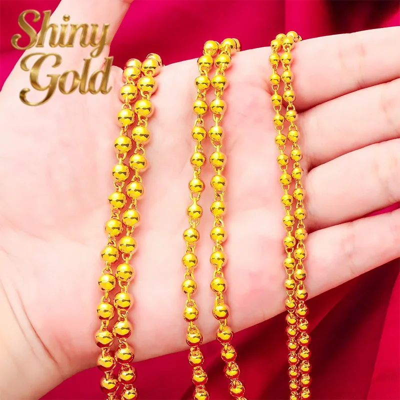 

ShinyGold 24K gold necklace AU999 full gold, round Buddhist beads in series, shiny and gentle, same style as men and women, Zen
