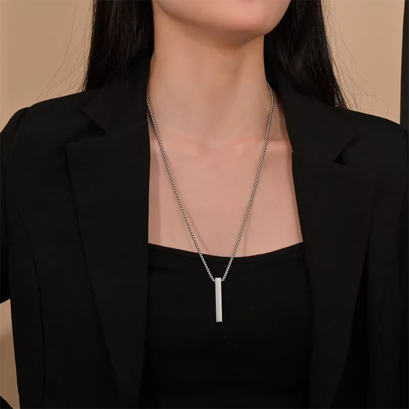 Kissmoon Simple Fashion Geometric Long Prism Stainless Steel 3 Colors Necklace Perfect for Men Women Daily Wear Festival Gifts