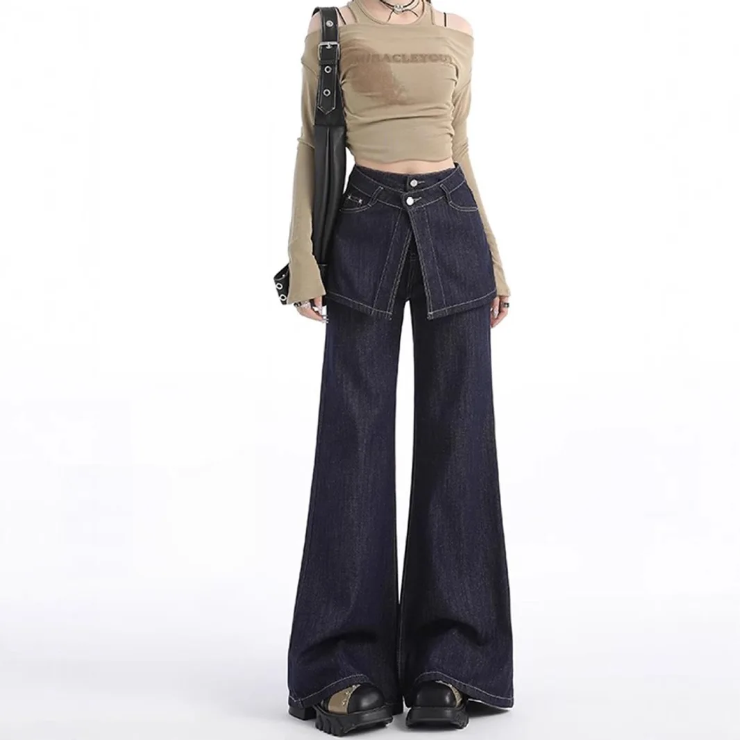 

Deep Blue High Waist Bell Bottom Jeans Women's Loose Fit Wide Leg Pants Spring Summer Casual Fashion plus Size Denim Jeans