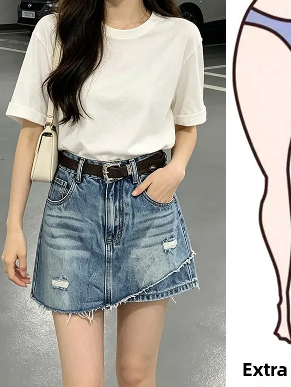 

High Waist Fake Two-Piece Denim Skirt Pants Women's Summer Thin Wide Leg Jeans High Waist Slimming Versatile Short Hot Pants