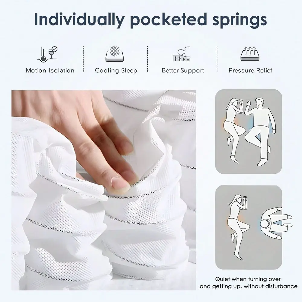 10 Hybrid Mattress With Gel Memory Foam, Individual Pocket Spring Medium Firm Mattress, Twin, Full, Queen, King Bed Mattress In
