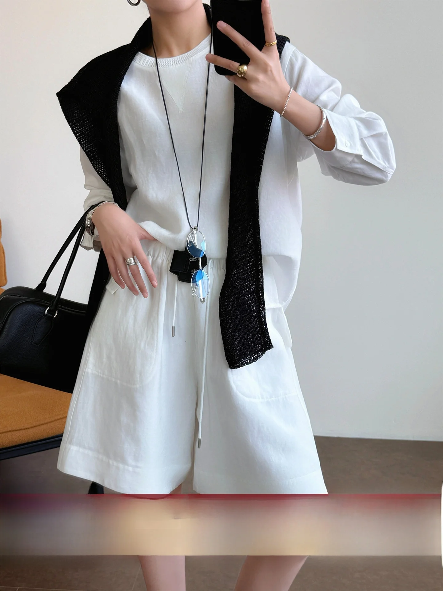 

WANGER Summer Breathable Long Sleeve Linen T-Shirt Drawstring Lightweight Pants Set Women's Fashion Casual Outfit