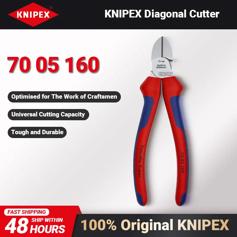 

KNIPEX 70 05 160 Diagonal Cutting Plier 160mm Narrow Head Chrome-plated Cutter with Multi-component Grips Precise Workmanship